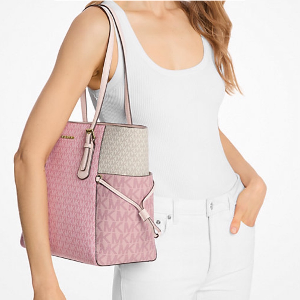 MK Voyager Large Color-Block Signature Logo Tote Bag. Powder Blush Multi. NWT - Picture 3 of 3